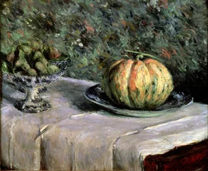Melone e ciotola di frutta con fichi, 1880-82